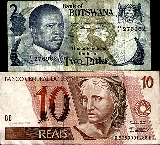 Botswanische Pulas und brasilanische Reais